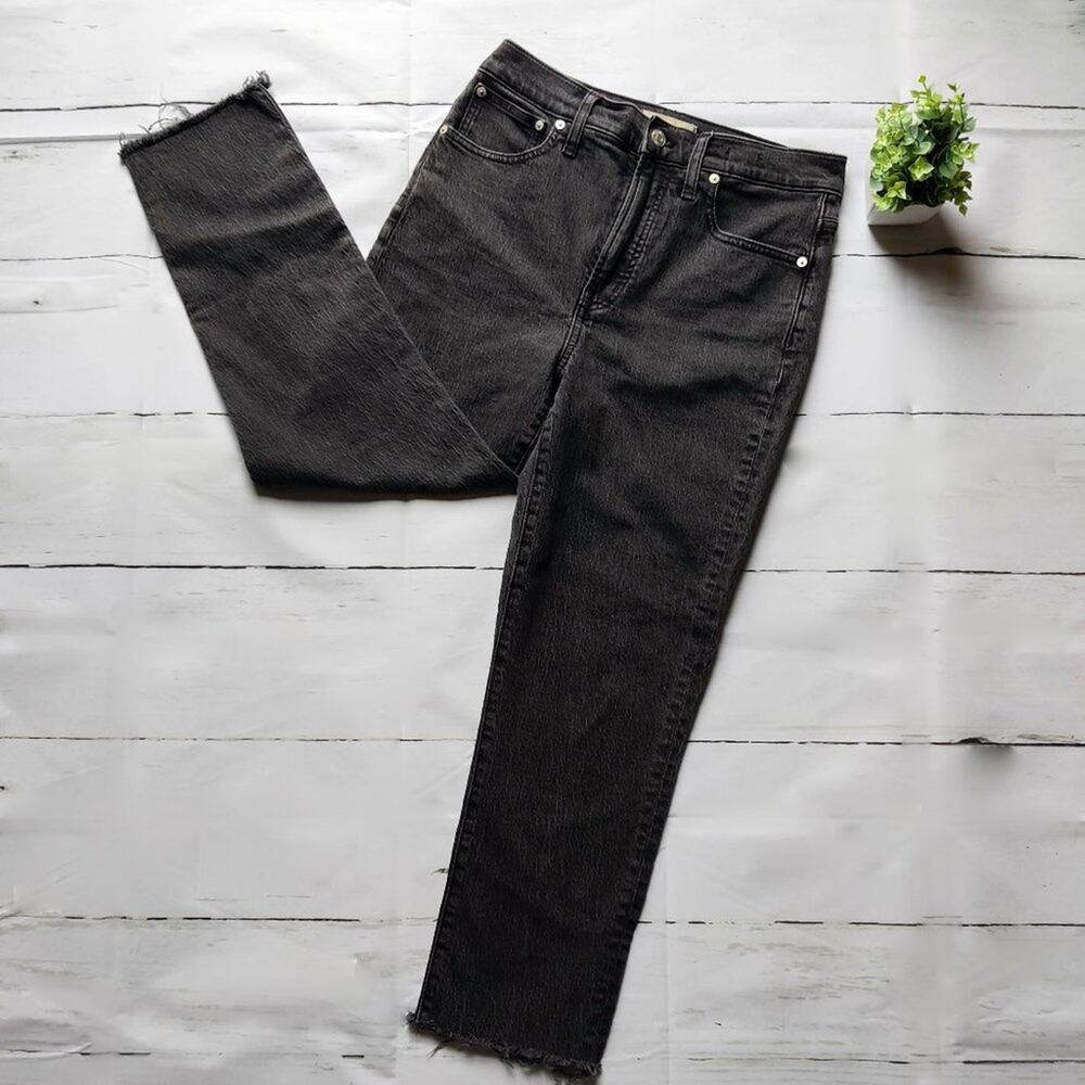 MADEWELL The Perfect Vintage Jeans 27 Raw Hem Straight Grey Black NWOT